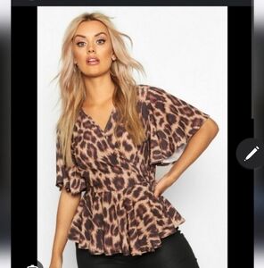 Boohoo 20 leapord print wrap blouse
